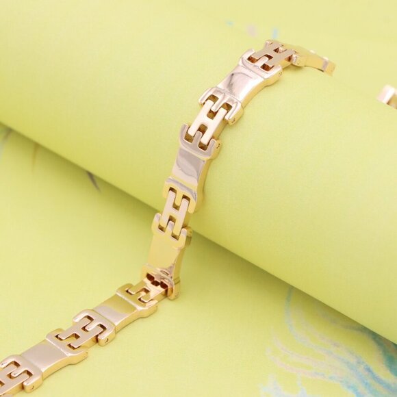 "Rose Gold Polished Link Bracelet in 19cm Gold Plated Brass, XPBL0874 - Picture 2 of 13